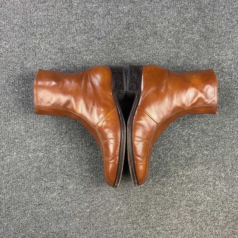 Vintage Florsheim Imperial Side Zip Ankle Boots Men's 9.5 D Brown Leather Beatle